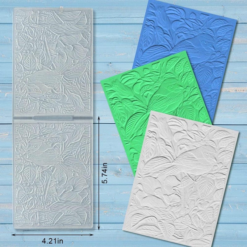 ALIBBON 3D Textured Spring Bird Background Embossing Folders for Card Making, Leaves Background Template Folders for DIY Scrapbooking Paper Craft Photo Album Decorations - Image 2